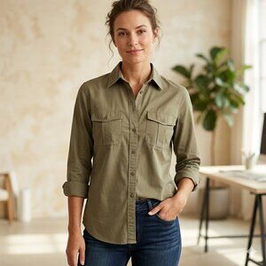 Lauren Ralph Lauren Women's Size Medium Utility Shirt 100% Cotton Button Down